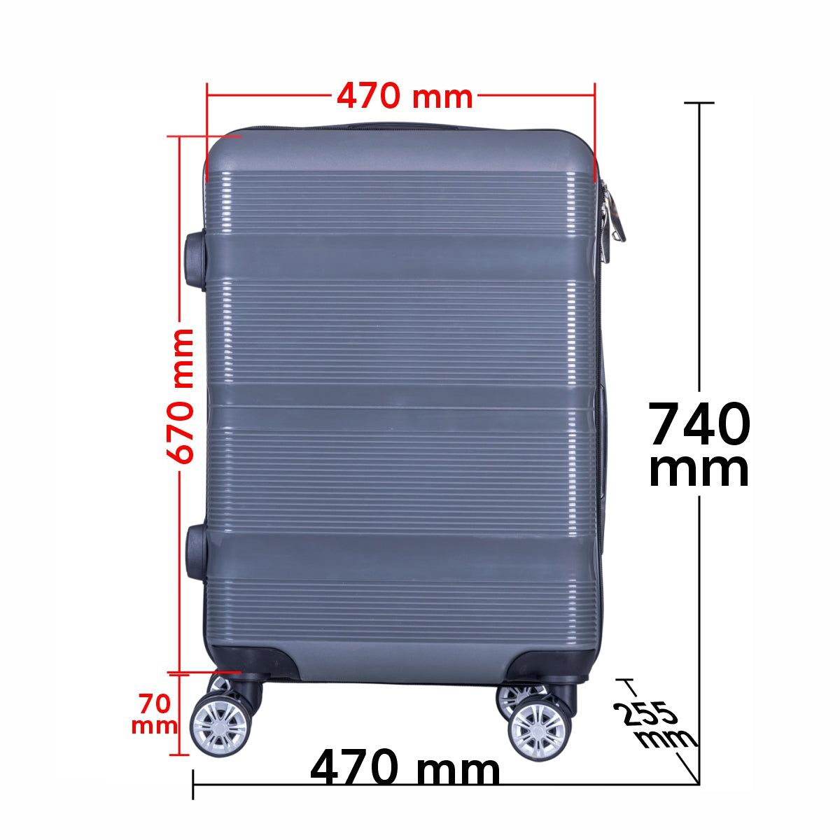 Troler voiaj Mare, Naimeed D6019, 4 roti duble 360 grade, PP, inchidere cifru, Gri, 47x25.5x67cm