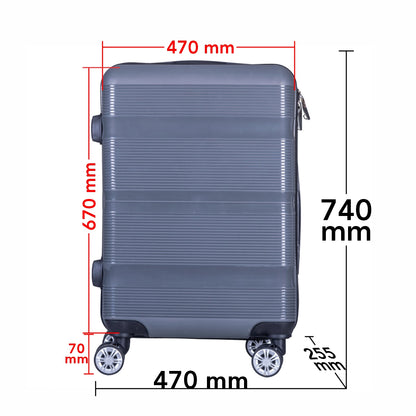 Troler voiaj Mare, Naimeed D6019, 4 roti duble 360 grade, PP, inchidere cifru, Gri, 47x25.5x67cm