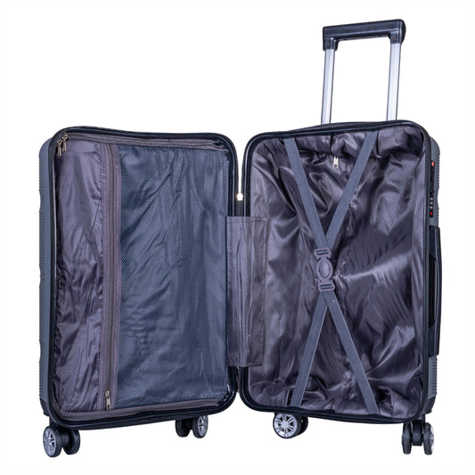 Troler voiaj Mare, Naimeed D6019, 4 roti duble 360 grade, PP, inchidere cifru, Gri, 47x25.5x67cm