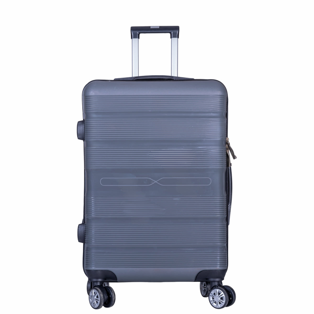 Troler voiaj Mediu, Naimeed D6020, 4 roti duble 360 grade, PP, inchidere cifru, Gri, 43x24x59cm