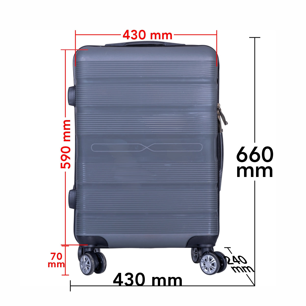 Troler voiaj Mediu, Naimeed D6020, 4 roti duble 360 grade, PP, inchidere cifru, Gri, 43x24x59cm