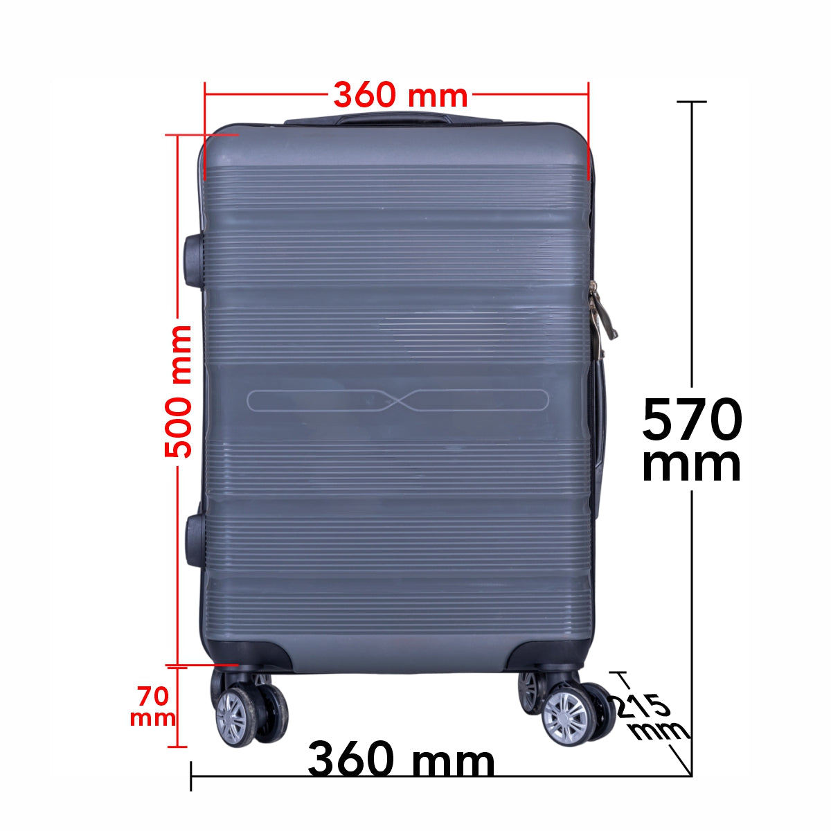 Troler voiaj Mic, Naimeed D6020, 4 roti duble 360 grade, PP, inchidere cifru, Gri, 36x21.5x50cm