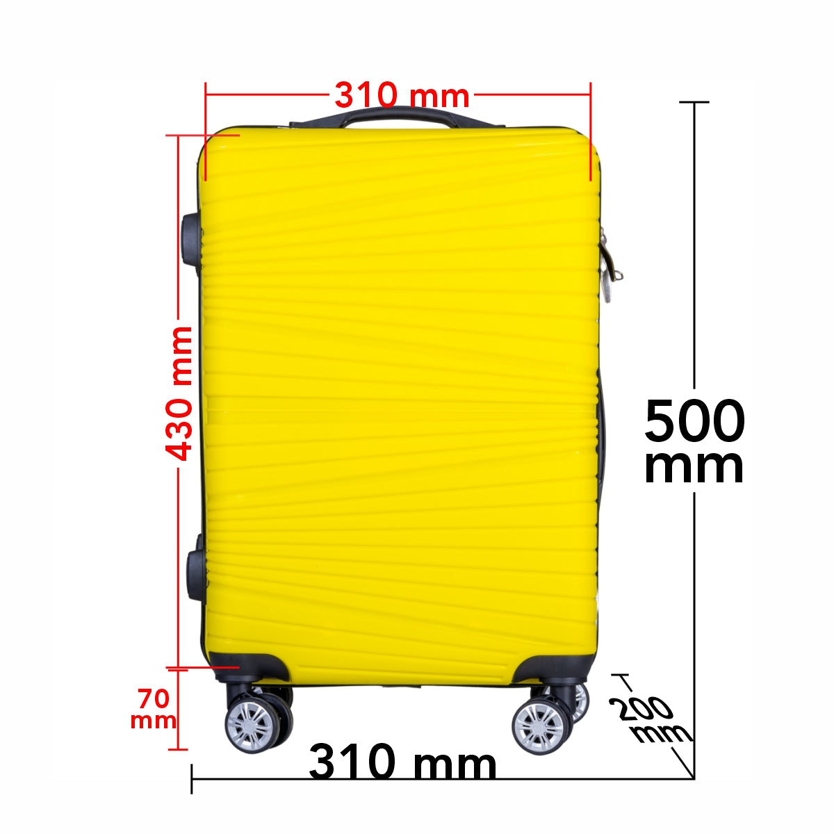 Troler voiaj Mic, Naimeed D6021, 4 roti duble 360 grade, PP, inchidere cifru, Galben, 31x20x43cm