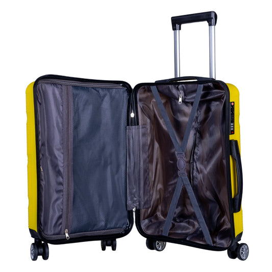 Troler voiaj Mediu, Naimeed D6021, 4 roti duble 360 grade, PP, inchidere cifru, Galben, 37x22x52cm