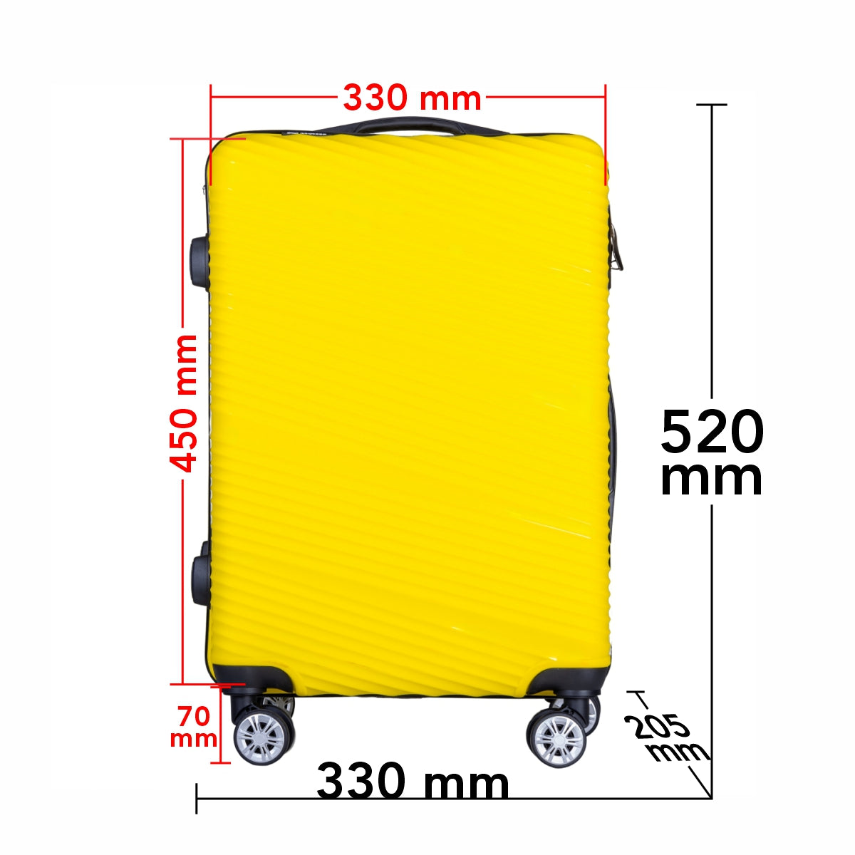 Troler voiaj Mic, Naimeed D6022, 4 roti duble 360 grade, PP, inchidere cifru, Galben, 33x20.5x45cm
