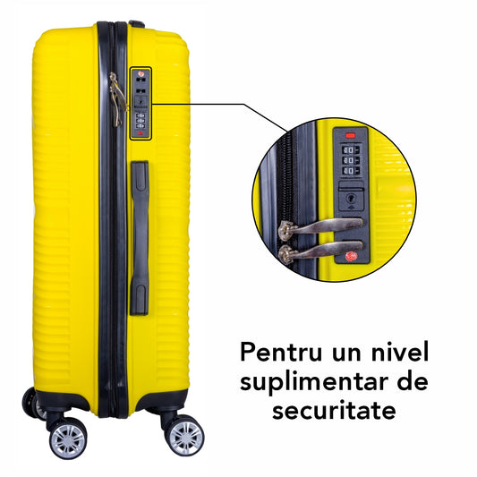 Troler voiaj Mediu, Naimeed D6022, 4 roti duble 360 grade, PP, inchidere cifru, Galben, 39x22.5x54cm