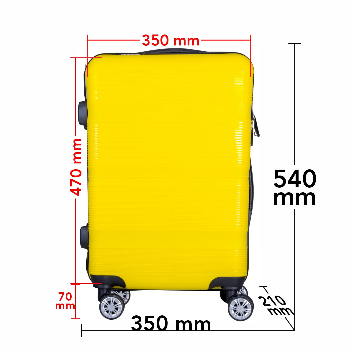 Troler voiaj Mic, Naimeed D6023, 4 roti duble 360 grade, PP, inchidere cifru, Galben, 35x21x47cm