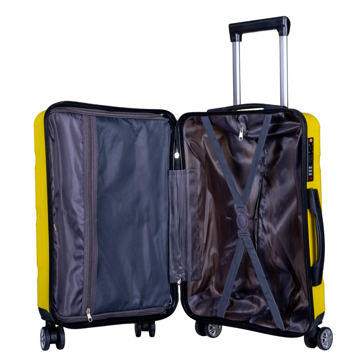Troler voiaj Mic, Naimeed D6023, 4 roti duble 360 grade, PP, inchidere cifru, Galben, 35x21x47cm