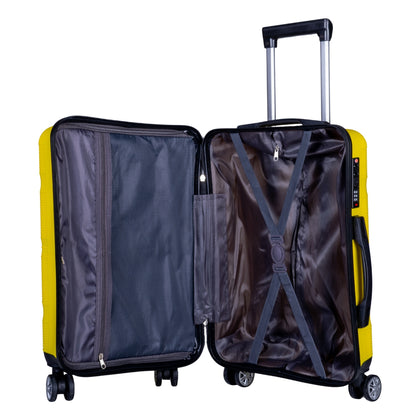 Troler voiaj Mic, Naimeed D6023, 4 roti duble 360 grade, PP, inchidere cifru, Galben, 35x21x47cm