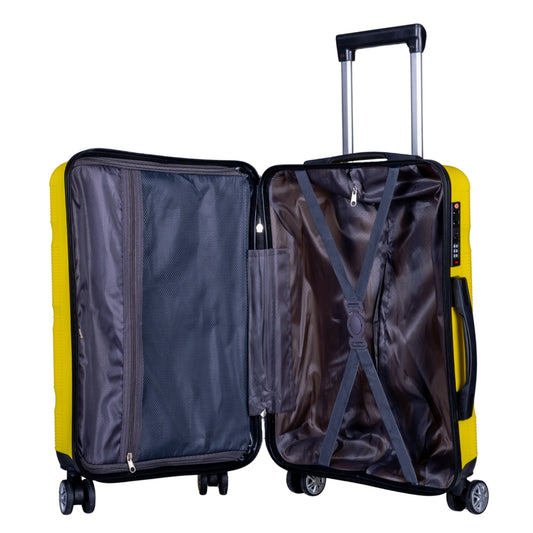 Troler voiaj Mic, Naimeed D6023, 4 roti duble 360 grade, PP, inchidere cifru, Galben, 35x21x47cm