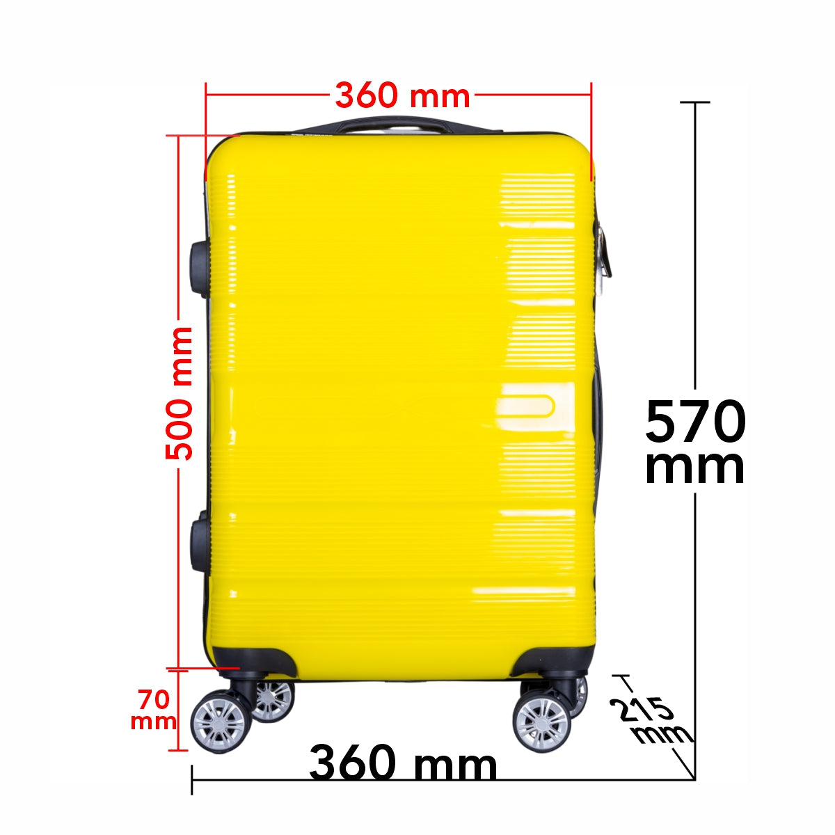 Troler voiaj Mic, Naimeed D6024, 4 roti duble 360 grade, PP, inchidere cifru, Galben, 36x21.5x50cm