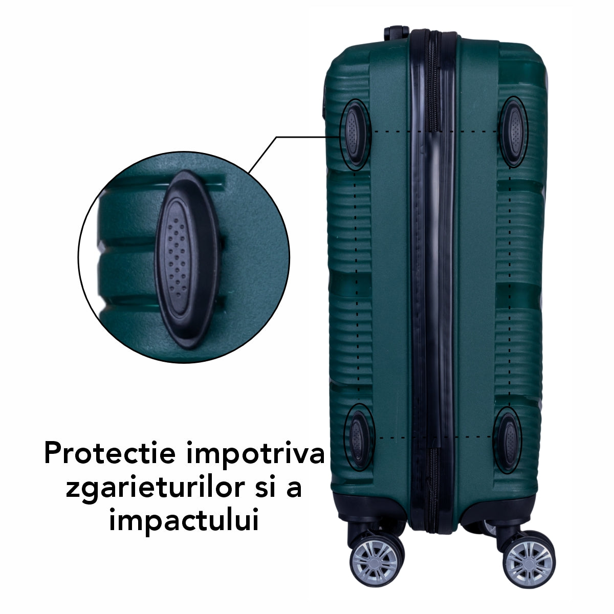 Troler voiaj Mare, Naimeed D6026, 4 roti duble 360 grade, PP, inchidere cifru, Verde, 46x25x64cm