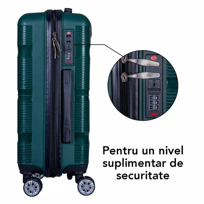 Troler voiaj Mic, Naimeed D6027, 4 roti duble 360 grade, PP, inchidere cifru, Verde, 35x21x47cm