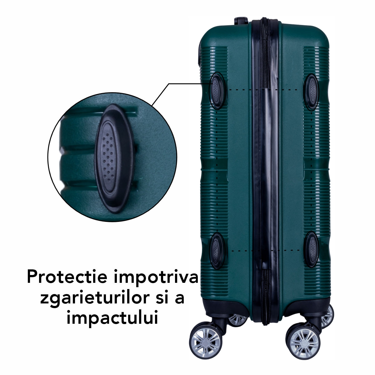 Troler voiaj Mic, Naimeed D6027, 4 roti duble 360 grade, PP, inchidere cifru, Verde, 35x21x47cm