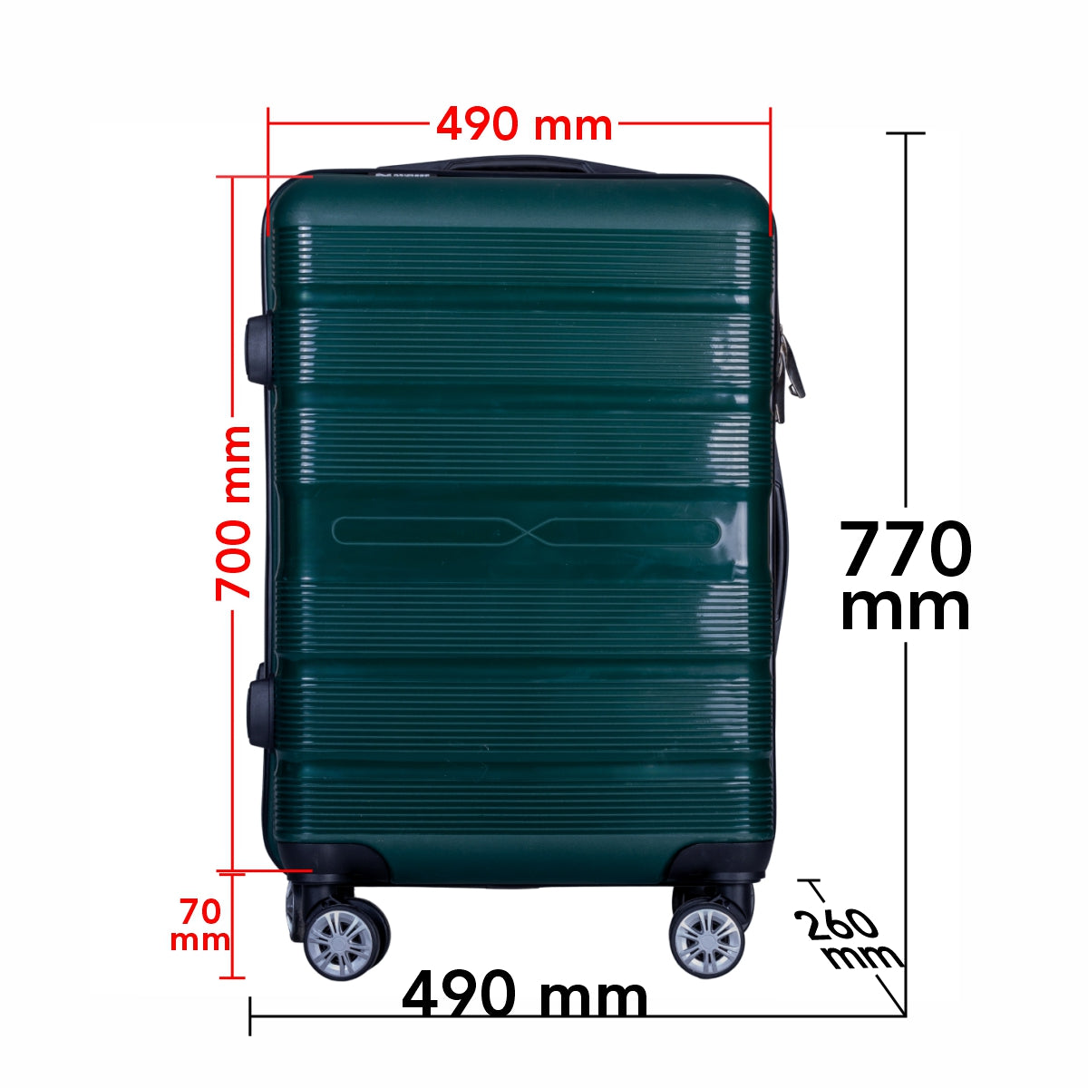Troler voiaj Mare, Naimeed D6028, 4 roti duble 360 grade, PP, inchidere cifru, Verde, 49x26x70cm