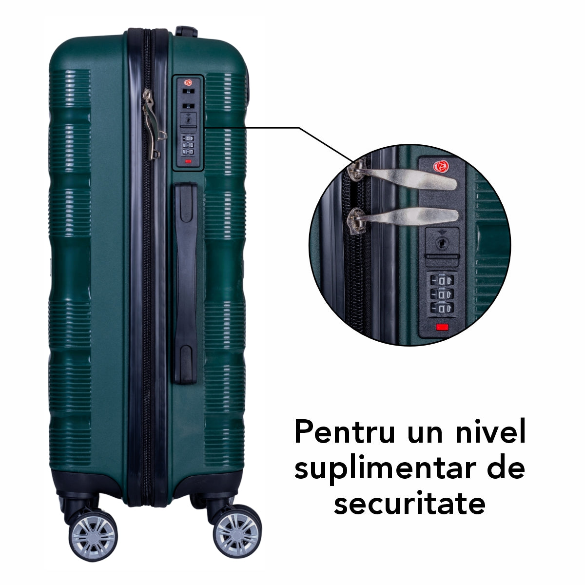Troler voiaj Mic, Naimeed D6028, 4 roti duble 360 grade, PP, inchidere cifru, Verde, 36x21.5x50cm