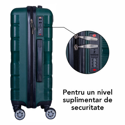Troler voiaj Mic, Naimeed D6028, 4 roti duble 360 grade, PP, inchidere cifru, Verde, 36x21.5x50cm