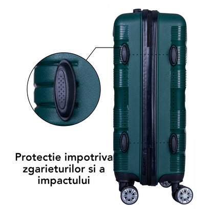 Troler voiaj Mic, Naimeed D6028, 4 roti duble 360 grade, PP, inchidere cifru, Verde, 36x21.5x50cm