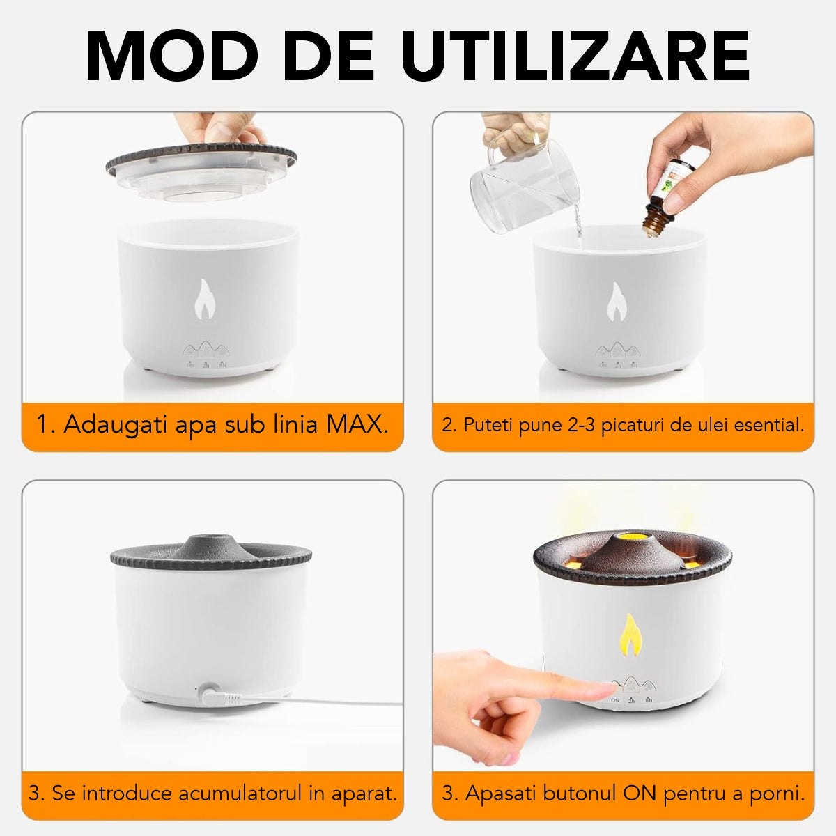 Umidificator cu aromaterapie, Naimeed D6031, vulcan, Alb, 130x110x130mm