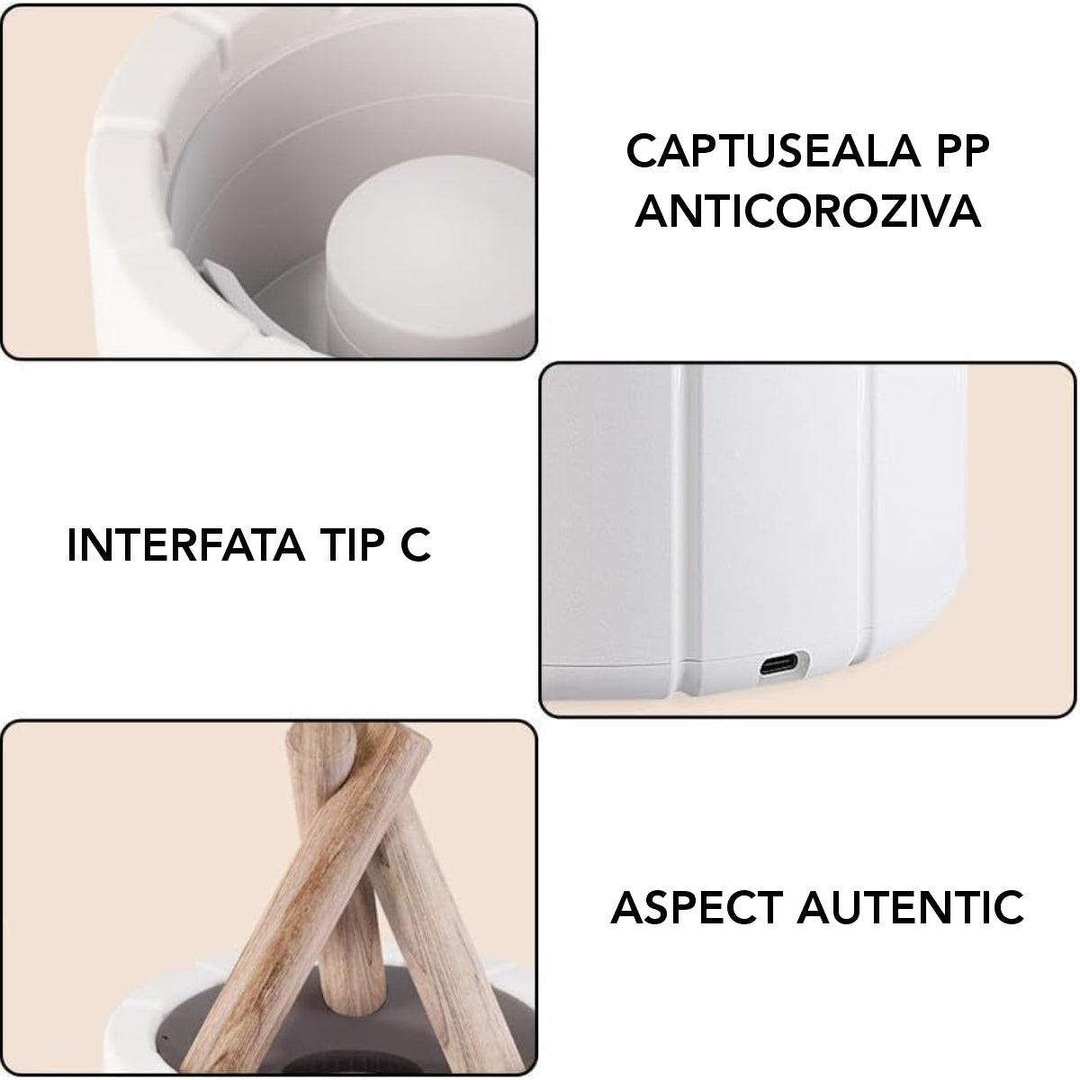 Umidificator cu aromaterapie, Naimeed D6033, Foc de Tabara, Alb, 148x200x148mm