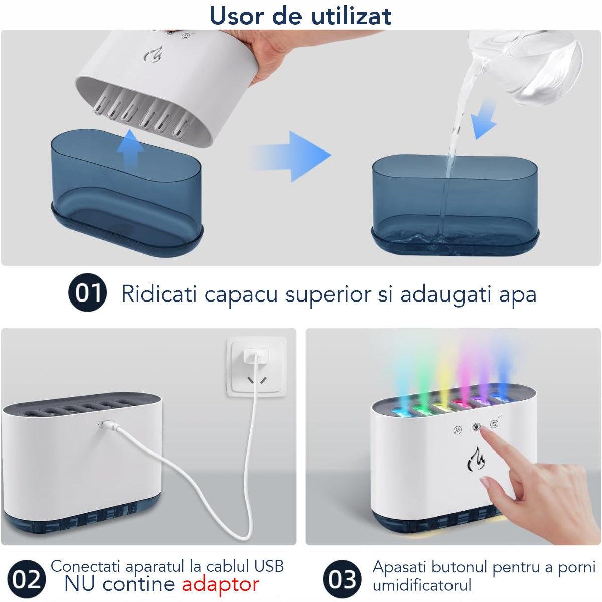 Umidificator cu aromaterapie, Naimeed D6049, Alb, 180x120x80mm