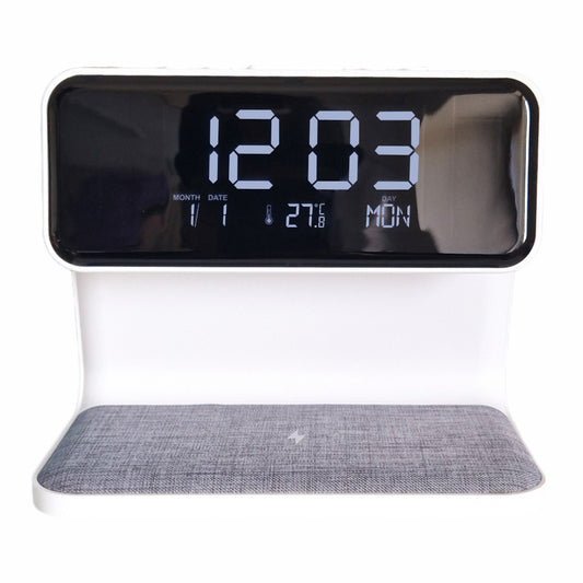 Ceas digital cu incarcator wireless incorporat, lumina de veghe reglabila, Naimeed D6063, Alb, 180x150x103mm