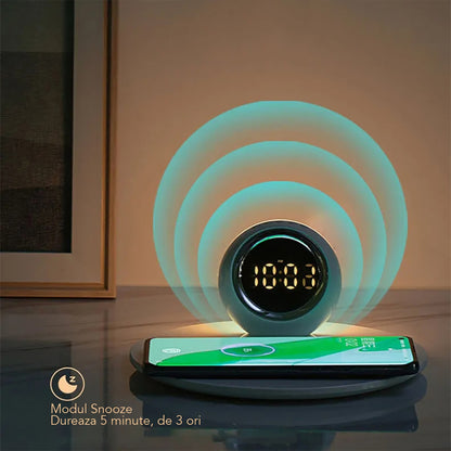 Incarcator wireless cu ceas incorporat si lumina de veghe, Naimeed D6066, Granit, 180x80x180mm