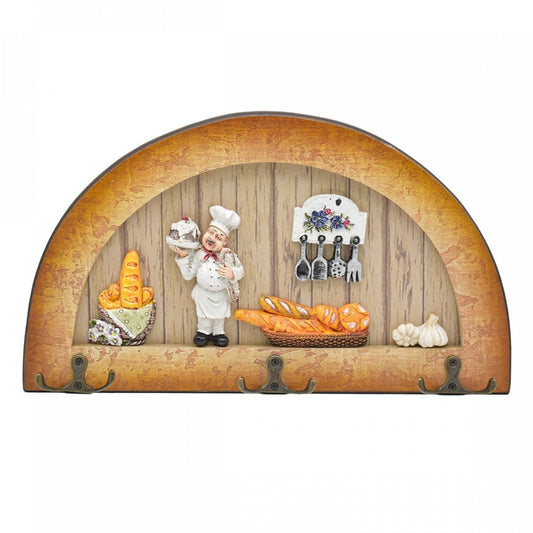 Cuier decorativ cu 3 carlige duble, Naimeed D61-11, 34x19.5x1 cm, Maro