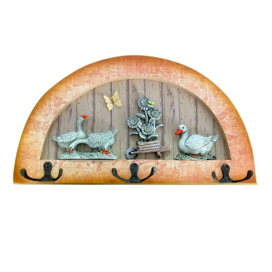 Cuier decorativ cu 3 carlige duble, Naimeed D61-2, 34x19.5x1 cm, Maro