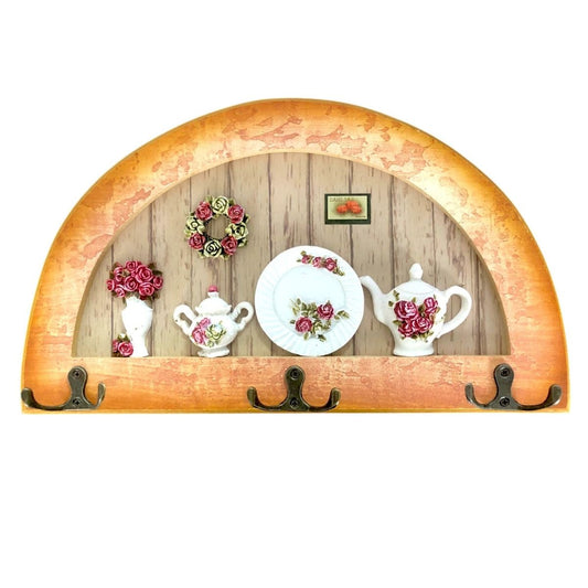 Cuier decorativ cu 3 carlige duble, Naimeed D61-4, 34x19.5x1 cm, Maro