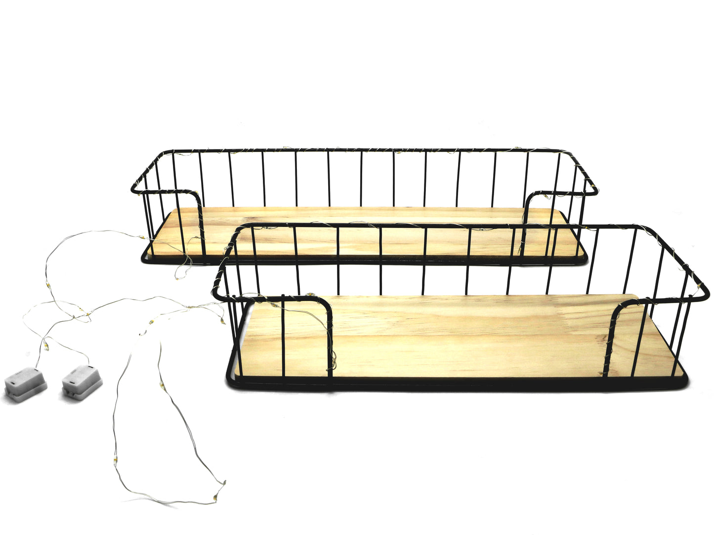 Set 2 Etajere Suspendate, Luminite Led, Negru, Naimeed D61N, 44.5x13x7.5 cm