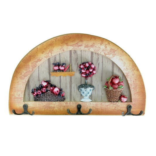 Cuier decorativ cu 3 carlige duble, Naimeed D61-6, 34x19.5x1 cm, Maro
