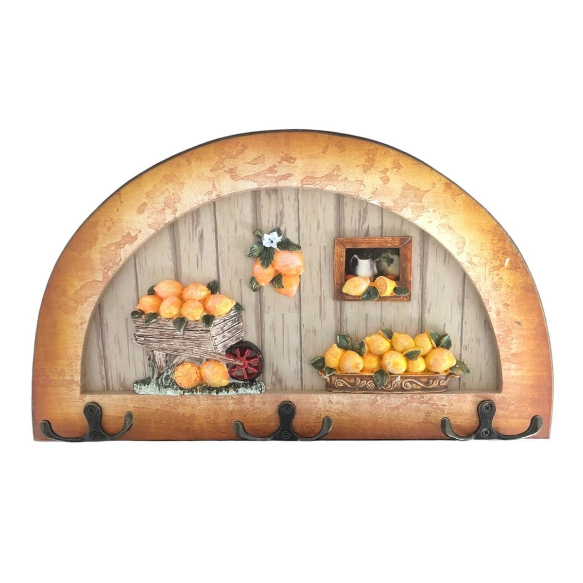 Cuier decorativ cu 3 carlige duble, Naimeed D61-8, 34x19.5x1 cm, Maro