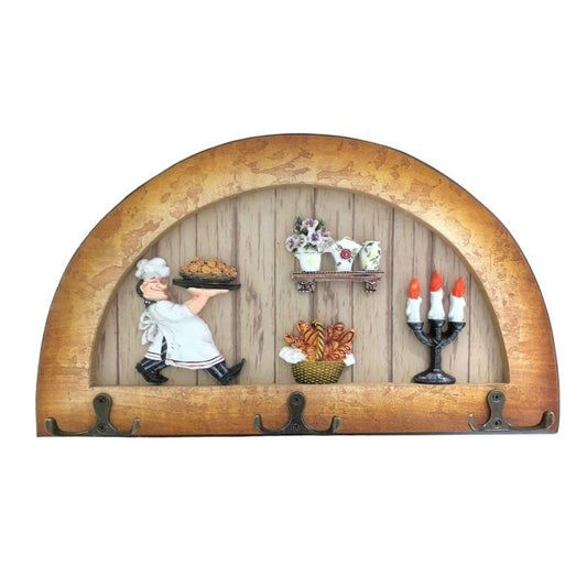 Cuier decorativ cu 3 carlige duble, Naimeed D61-9, 34x19.5x1 cm, Maro