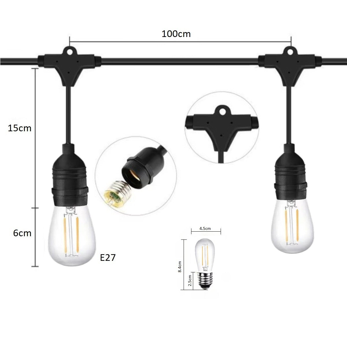 Ghirlanda luminoasa, decorativa, interconectabila, Naimeed D6122, 10m, 10 Becuri LED, Lumina Alb Cald