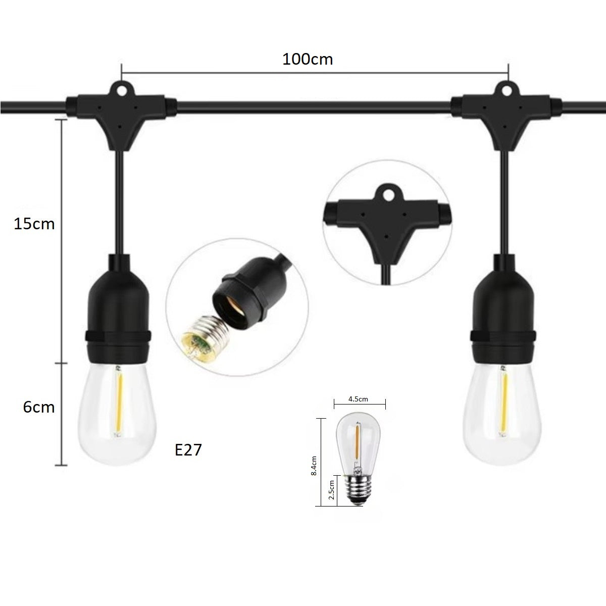 Ghirlanda luminoasa, decorativa, interconectabila, Naimeed D6126, 5m, 10 Becuri LED, Lumina Alb Cald