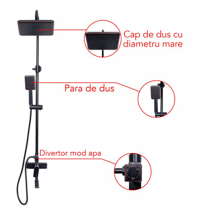 Coloana de dus, cu para fixa si para mobila, Naimeed D6137, 3 functii, otel inoxidabil, Negru