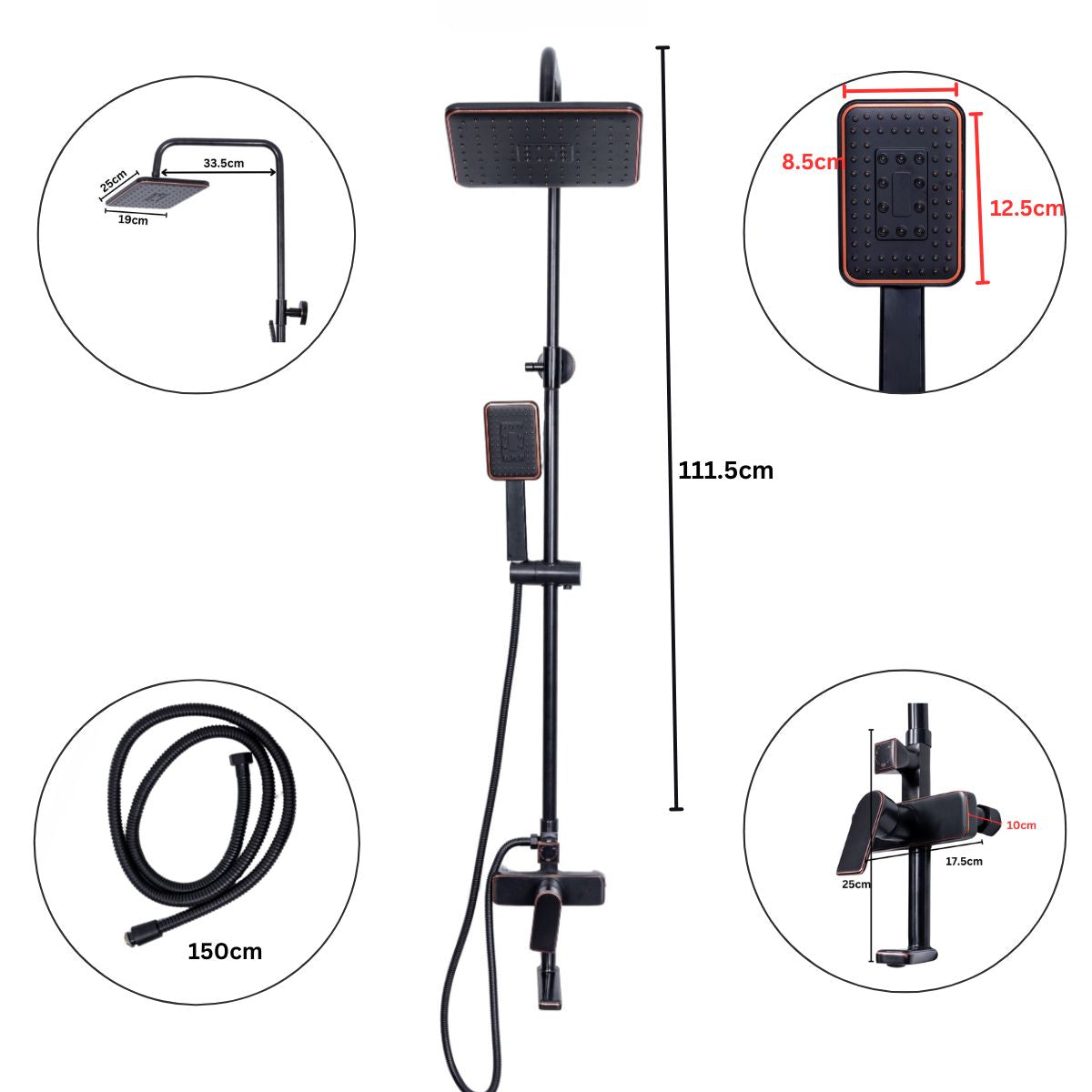 Coloana de dus, cu para fixa si para mobila, Naimeed D6137, 3 functii, otel inoxidabil, Negru