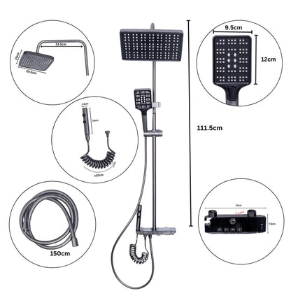 Coloana de dus, cu para fixa si para mobila, Naimeed D6144, 4 functii, otel inoxidabil, Argintiu