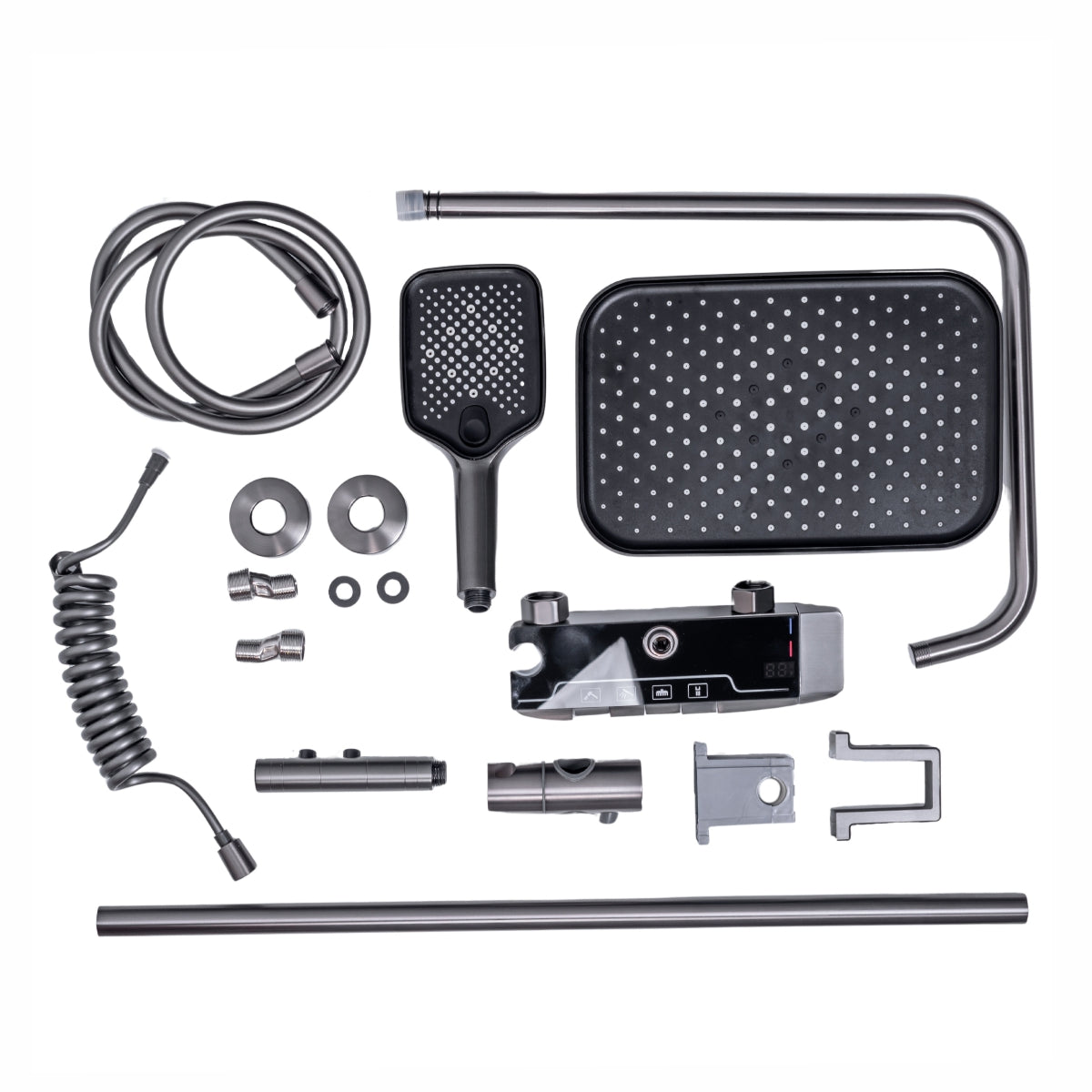 Coloana de dus, cu para fixa si para mobila, Naimeed D6156, 4 functii, otel inoxidabil, Gri