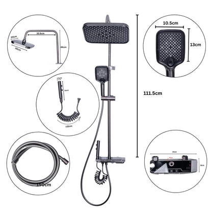 Coloana de dus, cu para fixa si para mobila, Naimeed D6156, 4 functii, otel inoxidabil, Gri