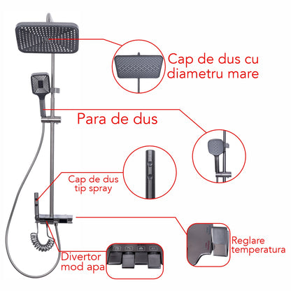 Coloana de dus, cu para fixa si para mobila, Naimeed D6158, 4 functii, otel inoxidabil, Argintiu