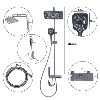 Coloana de dus, cu para fixa si para mobila, Naimeed D6161, 4 functii, otel inoxidabil, Argintiu