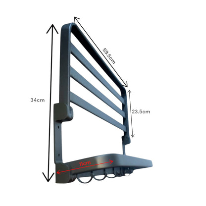 Suport multifunctional, tip etajera, cu 5 carlige, din aluminiu, Naimeed D6162, Gri