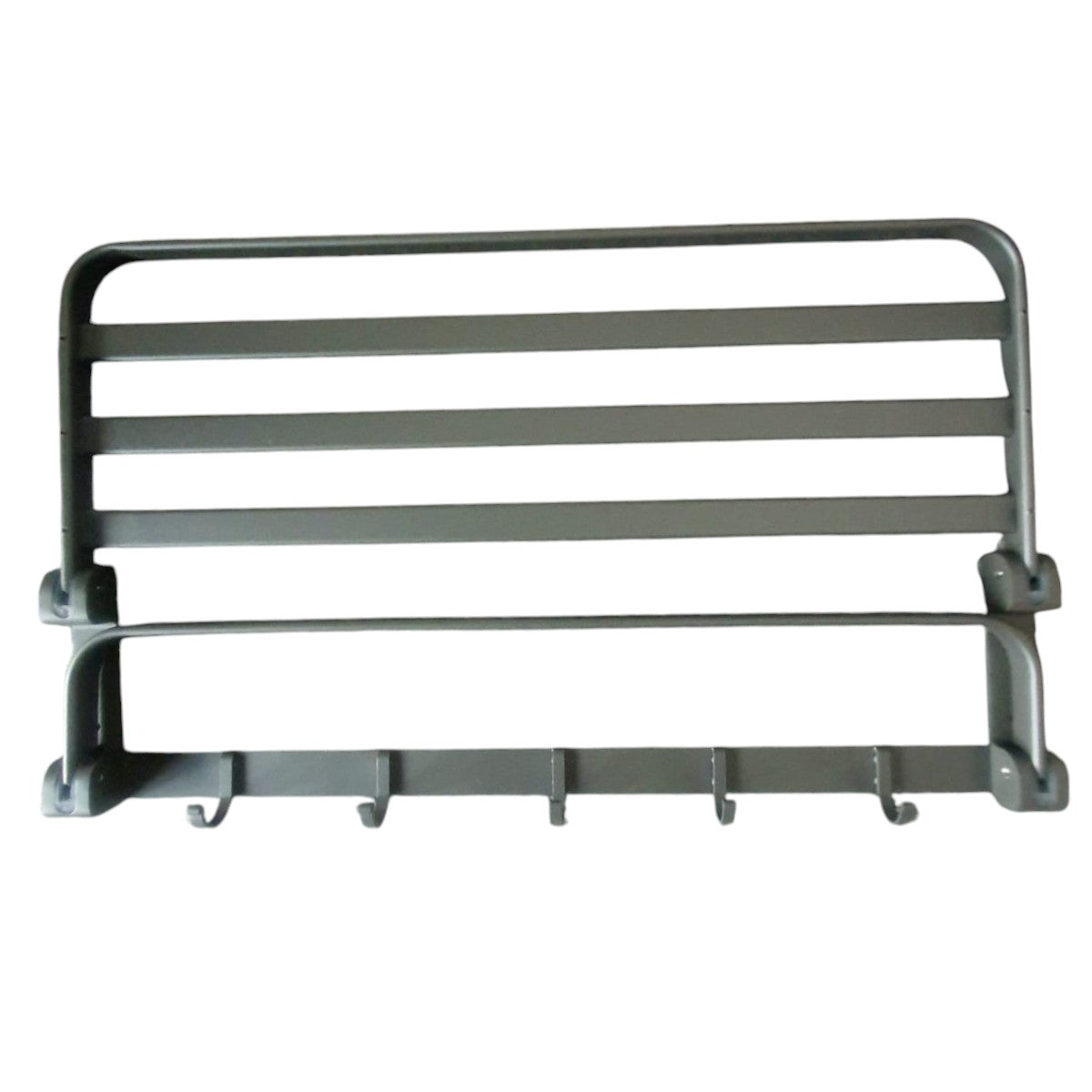 Suport multifunctional, tip etajera, cu 5 carlige, din aluminiu, Naimeed D6162, Gri