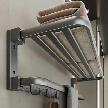 Suport multifunctional, tip etajera, cu 5 carlige, din aluminiu, Naimeed D6162, Gri