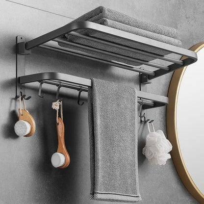 Suport multifunctional, tip etajera, cu 5 carlige, din aluminiu, Naimeed D6162, Gri