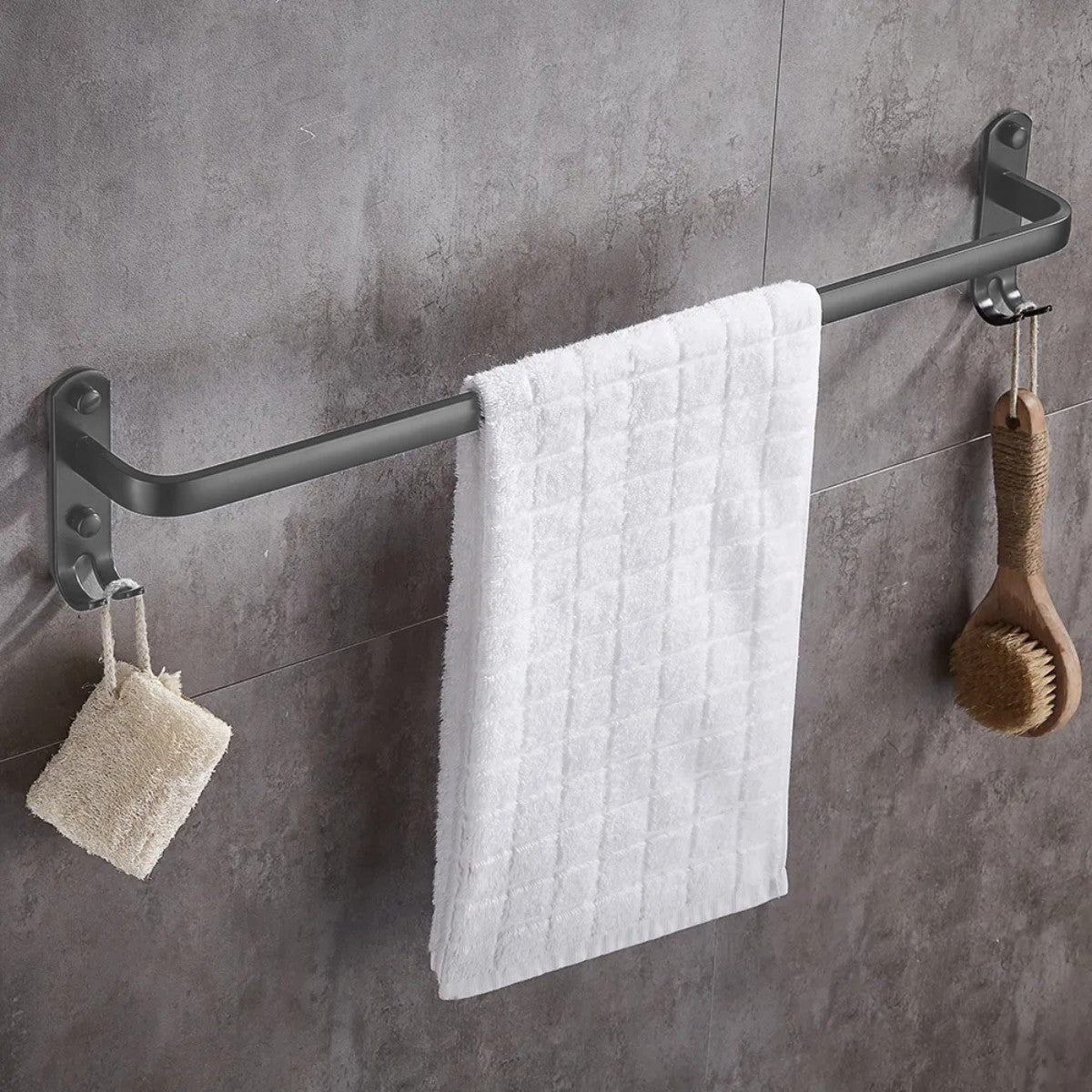 Suport prosoape din aluminiu cu carlige duble, Naimeed D6165, Gri