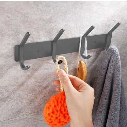 Cuier de perete modern cu 4 carlige duble, aluminiu, Naimeed D6167, Gri
