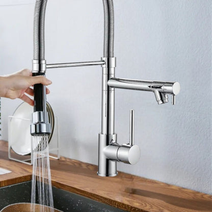 Baterie chiuveta de bucatarie, rotire 360°, multifunctionala, cu design modern si furtun flexibil, Naimeed D6179, Argintiu